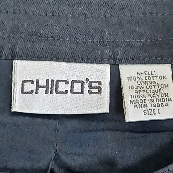 Chicos Jacket Sz 1 / 8 Animal Print Textured Button Front Artsy Black Tan Career - Picture 5 of 9